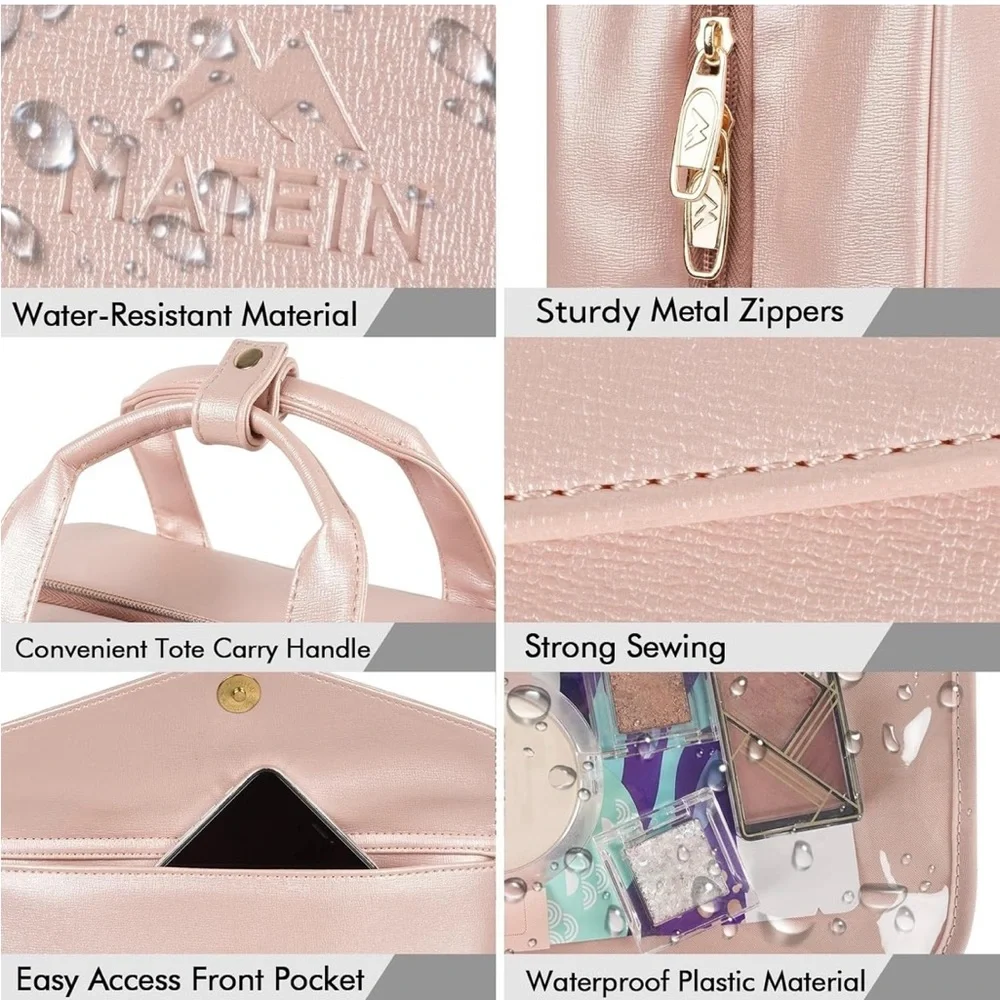 MATEIN Women’s Travel Toiletry Bag Faux Leather Look Pink‎ Sheen Hanging Storage